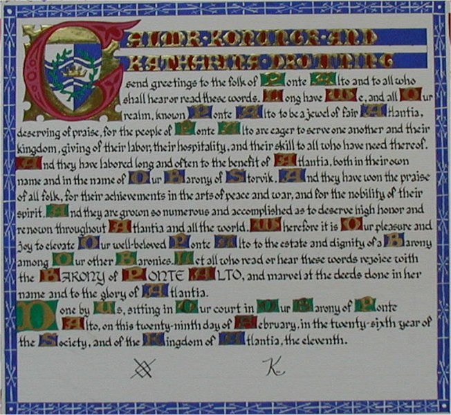 Baronial Charter Text